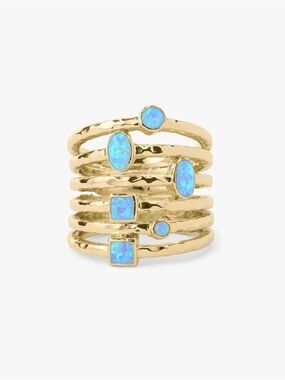 Melinda Maria Gold Stacked Ring with Simulated Blue Opal Stones